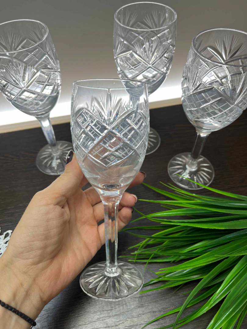 Бокалы объемные для вина. Качественный хрусталь, алмазная грань, ручная работа. Цена за 4шт. Картинка 3